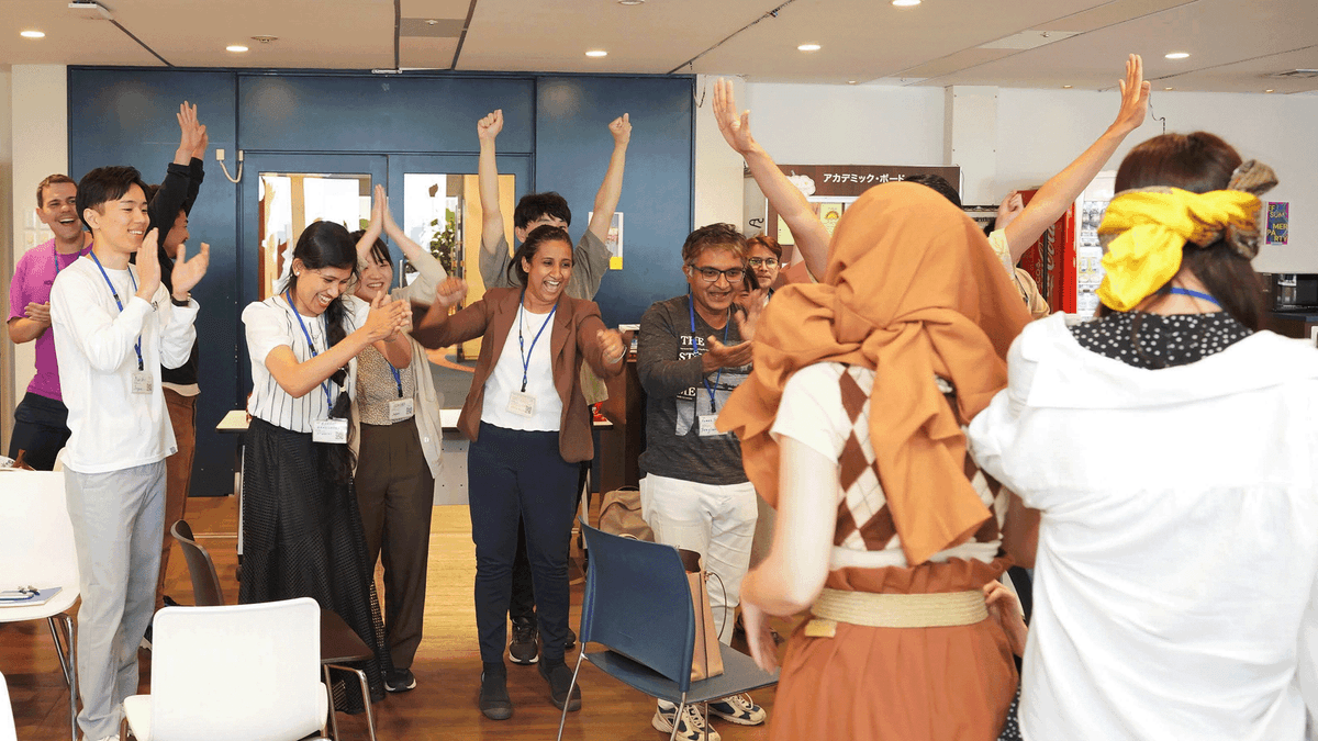 Students having fun in a group presentation